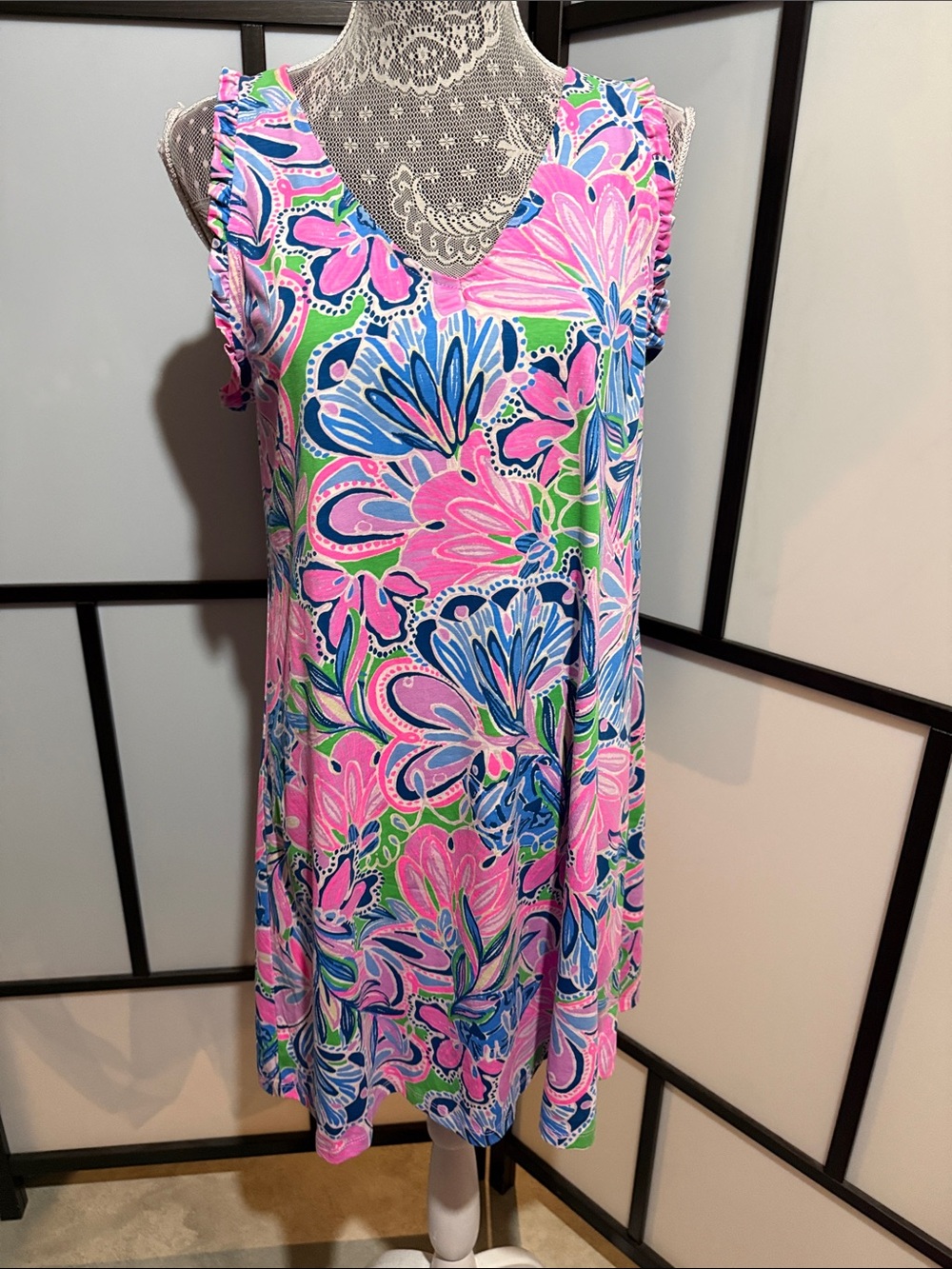 Lilly Pulitzer Pink Blue Green Floral Sleeveless Mini Dress